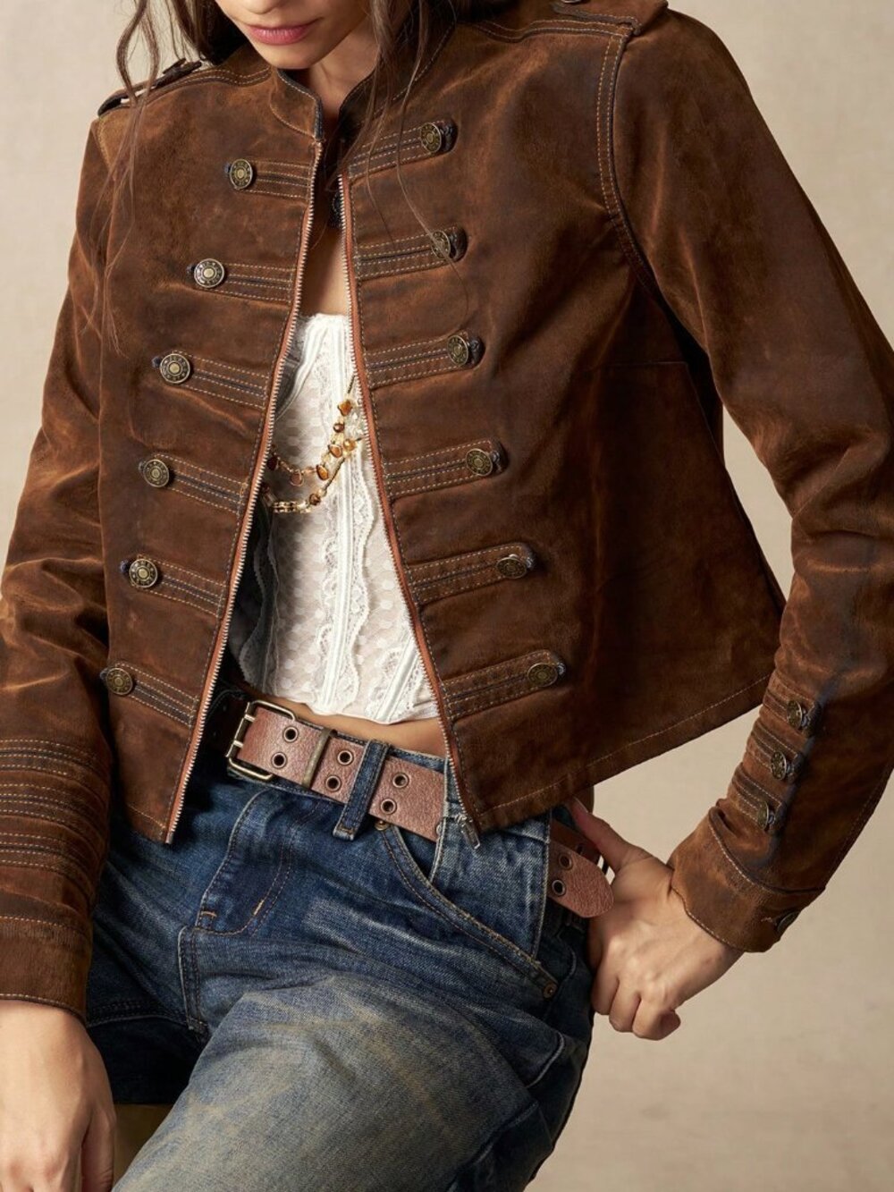 Brown Casual Women's Woven Fitted Jacket